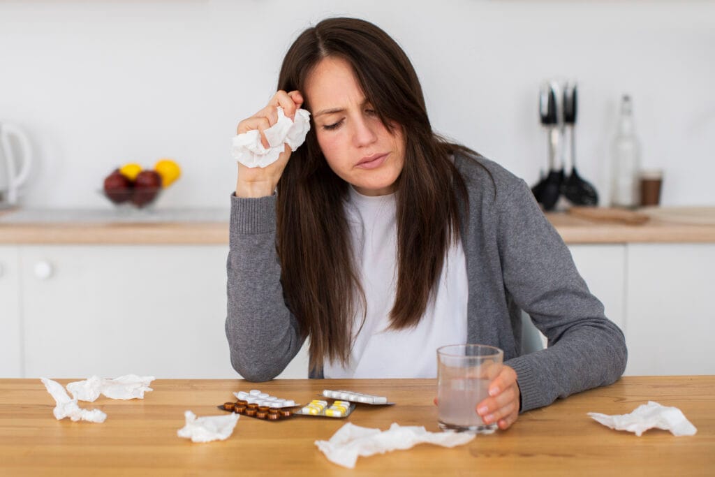 woman suffering from allergy front view