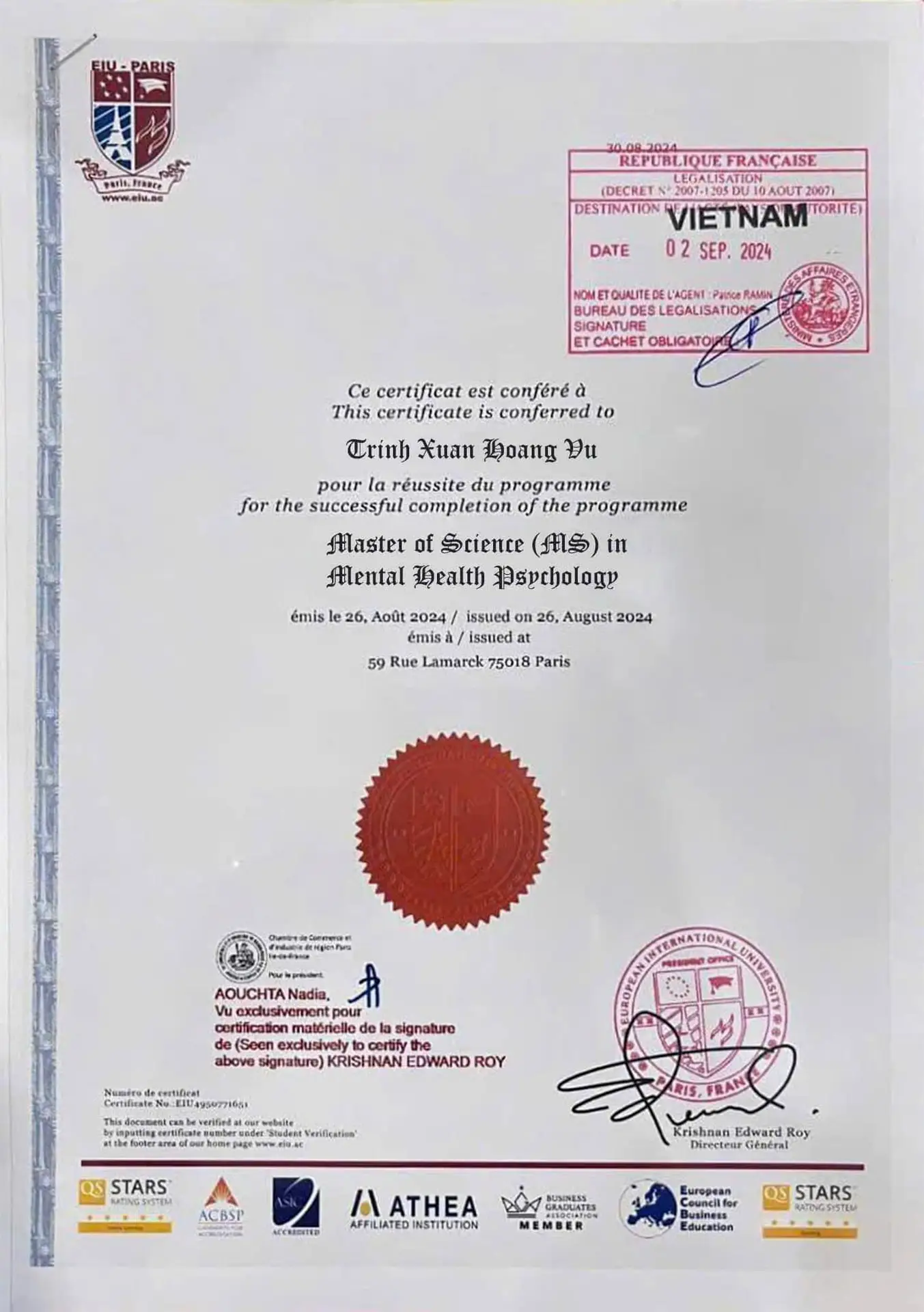 Bằng Thạc sĩ Tâm lý học Lâm sàng - Thạc sĩ Vũ Trịnh