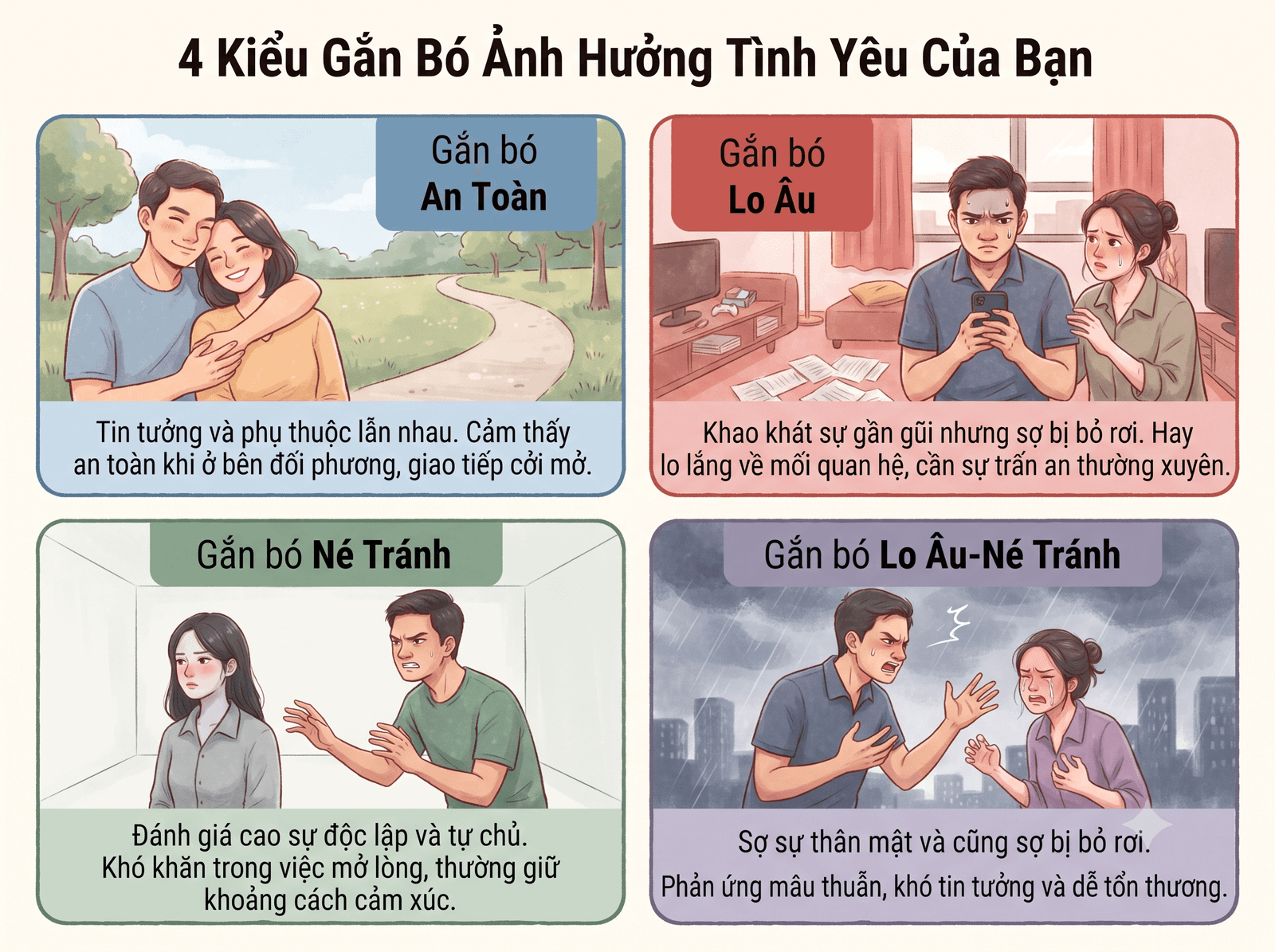 4 kiểu gắn bó ảnh hưởng tình yêu của bạn